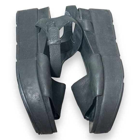 Eileen Fisher Women's Black Leather Platform Slingback Sandals Size 10 - Picture 2 of 5